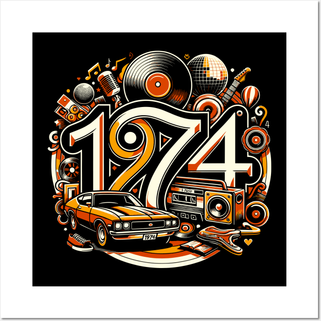 Retro 1974 Vintage Year Celebration Design Wall Art by Xeire